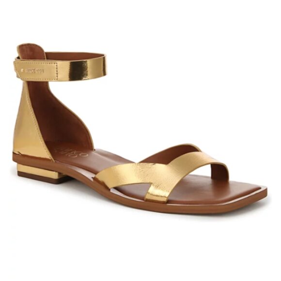 Franco Sarto Elisa Open Square Toe Ankle Strap Flat sandals gold - 10 - Picture 1 of 11